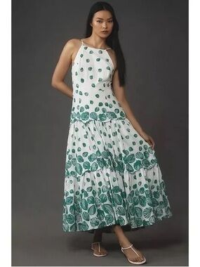 Anthropologie Maeve Halter Tiered Lined Maxi Dress Size L EUC